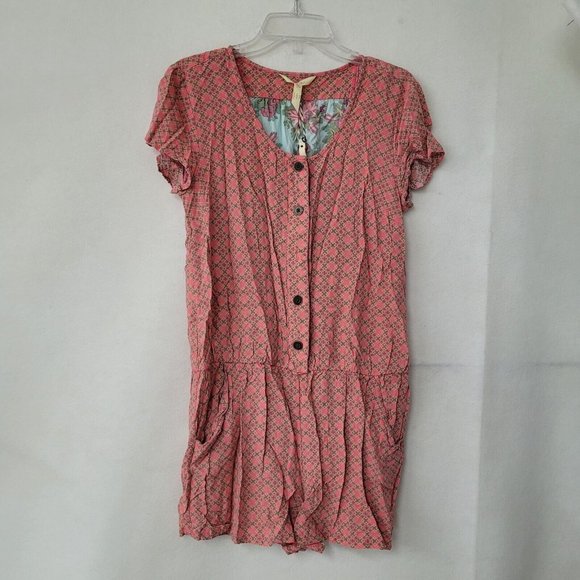 Matilda Jane Solstice Romper Womens M Pink Floral Print Contrast Rayon Pockets - Picture 1 of 12